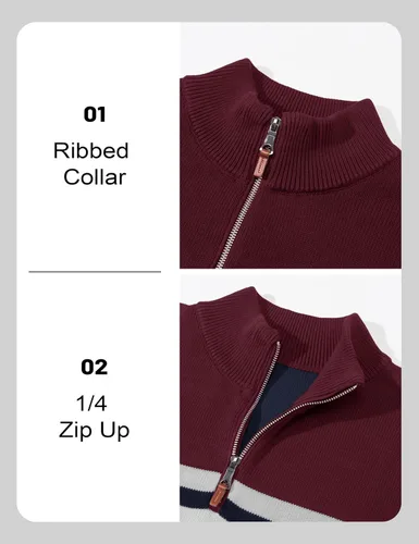 Miniatura 35 de MAGCOMSEN Suéteres de algodón con cremallera de 1/4 para hombre, suéter tipo polo, a rayas, para otoño e invierno, sudaderas cálidas
