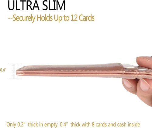 Miniatura 4 de Teskyer - Cartera minimalista delgada, soporte para tarjetas de crédito con bloqueo RFID, compartimento frontal de piel para documentos
