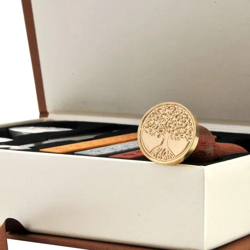 Miniatura 2 de Juego de sellos de cera con diseño del Árbol de la Vida, Yoption, juego clásico vintage de sellos de cera, caja de regalo con sellos retro