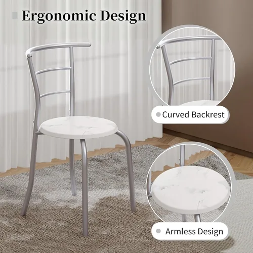 Miniatura 5 de VECELO Juego de mesa de comedor de 3 piezas para rincón de desayuno, mesa ovalada de mármol sintético y marco de metal con estante de vino Blanco