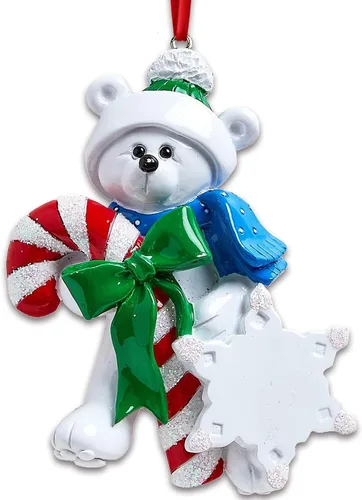 Miniatura 8 de Adornos de Navidad personalizados 2025, adornos personalizados para bastón de caramelo de Navidad, oso polar con adorno de bastón de caramelo, tema
