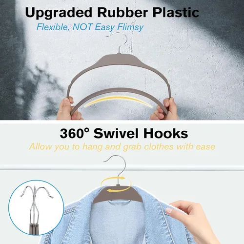 Miniatura 5 de Perchas de plástico para ropa, perchas de goma antideslizantes mejoradas, perchas de ropa duraderas no aterciopeladas, 15.7 pulgadas para ropa