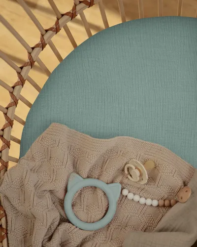 Miniatura 3 de Blissful Diary Sábanas de moisés de muselina para bebés niñas y niños, algodón suave bohemio ajustadas para colchón oval, reloj de arena, Verde