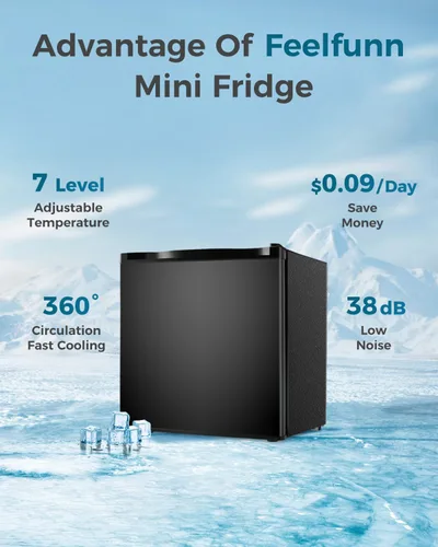 Miniatura 5 de Feelfunn Mini refrigerador con congelador, mini refrigerador de 1.7 pies cúbicos de una sola puerta con termostato ajustable, ahorro de energía