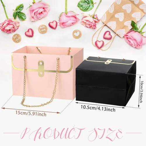 Miniatura 2 de Lincia 24 bolsas de papel de flores para ramos de flores de boda, cajas con asa de cadena, cajas rectangulares para mujeres, bodas, despedidas