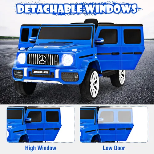 Miniatura 6 de OLAKIDS Vehículo eléctrico conducible para niños de 12V, vehículo con licencia Mercedes Benz G63 con control remoto, puertas dobles abiertas, Azul
