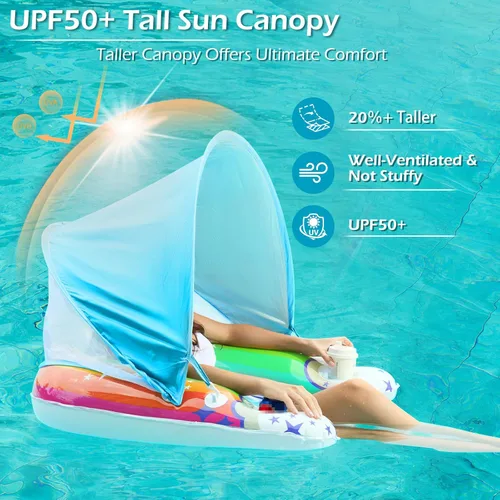 Miniatura 3 de Jasonwell Flotador de piscina con dosel – Flotadores inflables de piscina para adultos, silla flotante de piscina, flotadores para piscina, silla