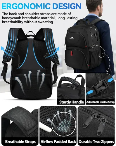 Miniatura 5 de ProEtrade Mochila de viaje extra grande para portátil, antirrobo, para escuela y negocios, con puerto de carga USB, para portátil de 17 pulgadas