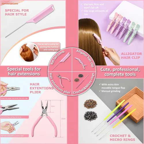 Miniatura 5 de Kit de oropel para el cabello con herramientas e instrucciones, fácil de usar, 12 colores, 2400 hebras de 48 pulgadas, extensiones de cabello de 12