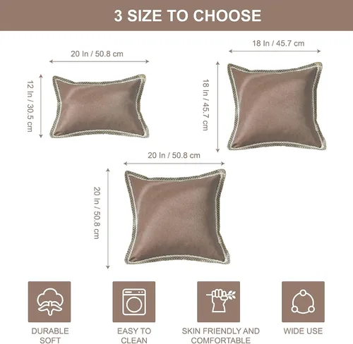 Miniatura 6 de FY FIBER HOUSE Paquete de 2 fundas de almohada decorativas de granja, lino sintético de arpillera con bordes a medida, fundas de cojín para sofá