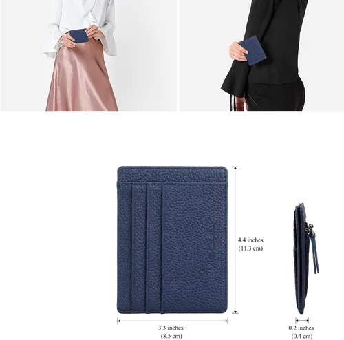 Miniatura 3 de VISOUL Soporte delgado para tarjetas de crédito para mujer, bloqueo RFID, cartera pequeña de cuero para mujer con bolsillo para monedas