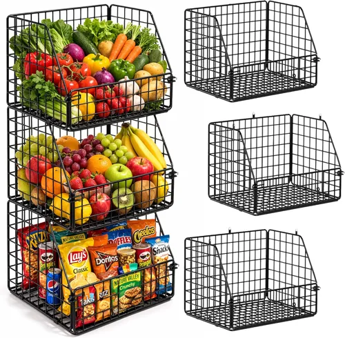 Canastas de frutas colgantes de 3 niveles XL para organizar frutas y verduras en la cocina, canasta de pared resistente para almacenamiento con