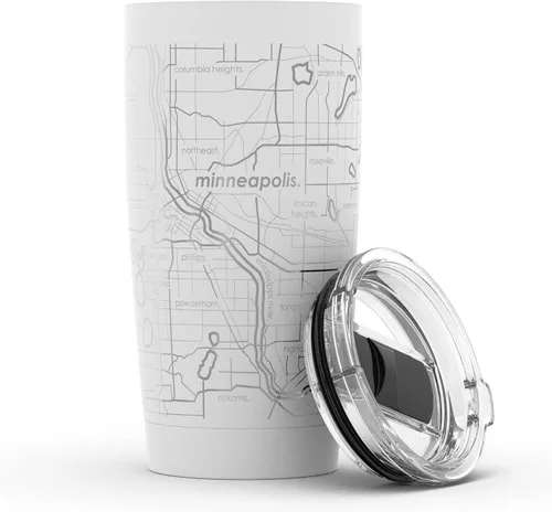 Miniatura 106 de Well Told Vaso de café aislado con diseño grabado de mapa de Atlanta Georgia, taza de acero inoxidable grabada (20 onzas, negro) con diseño de mapa