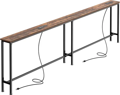 Miniatura 24 de SUPERJARE AST001Z - Mesa de sofá de 79 pulgadas con 2 tomas de corriente y puertos USB-C, mesa consola estrecha de 5.9 pulgadas con almacenamiento