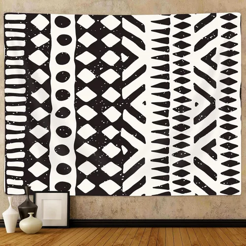 Miniatura 9 de Tapiz africano de tela de barro, arte para colgar en la pared, diseño tribal afrocéntrico étnico bohemio con elementos geométricos, tapices