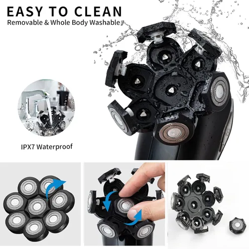 Miniatura 4 de Cabezales de repuesto para afeitadora de cabeza, cuchillas de repuesto para hombres calvos, cuchillas giratorias de acero inoxidable 7D para Negro8