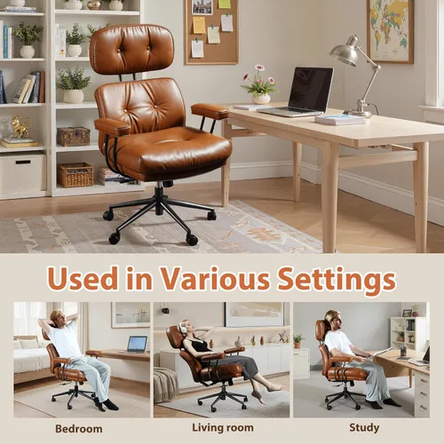 Miniatura 7 de Silla de oficina con 360 ruedas, silla de oficina de mediados de siglo con soporte para el respaldo, silla de escritorio de piel sintética, ángulo