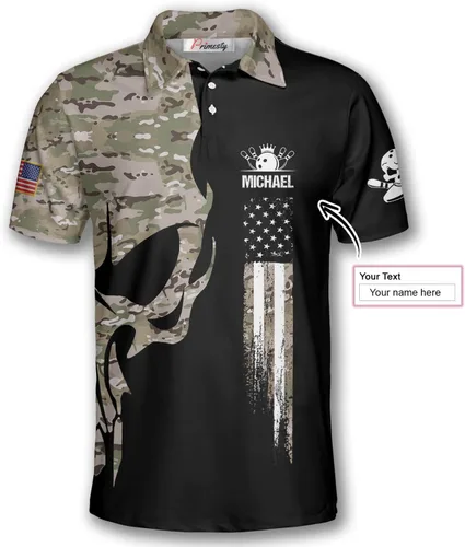 Miniatura 3 de PRIMESTY Camisas de bolos personalizadas para hombres, camisetas patrióticas de bolos con bandera estadounidense, polos de bolos personalizados