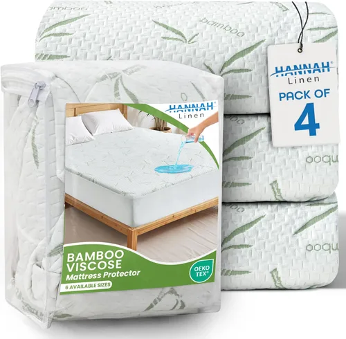 Miniatura 10 de Hannah Linen Protector de colchón de bambú, 100% impermeable, funda de colchón individual – Funda de colchón de bolsillo profundo ajustable de hasta