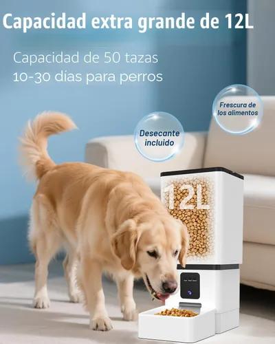 Miniatura 2 de Comedero automático para perros de razas grandes con cámara - 12L/50 tazas, control de aplicación WiFi 5G, dispensador de alimentos para perros