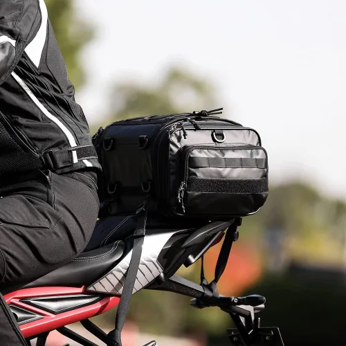 Miniatura 7 de Rhinowalk Bolsa para sillín de motocicleta, bolsa trasera de motocicleta, impermeable, expandible, bolsa de viaje para deportes motorizados