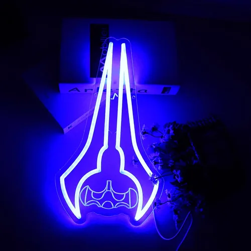 Miniatura 2 de Letrero de neón con hoja de energía de ciencia ficción, decoración de pared de luz de neón de doble hoja, lámpara de neón alimentada por USB