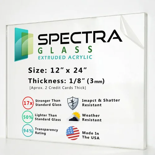 Miniatura 13 de Hojas de plexiglás acrílico transparente Spectra Glass de 12 x 12 pulgadas (1/4 pulgadas de grosor). 17 veces más fuerte que el cristal. Hoja