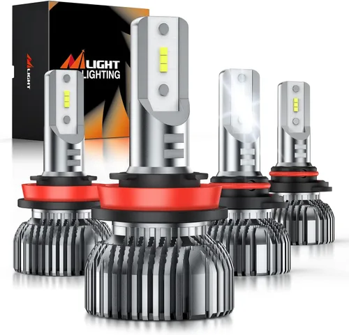 Nilight Bombillas LED 9005/HB3 H11/H9/H8, combo de bombillas antiniebla de haz alto y bajo, 6000 K blanco frío IP67, Plug and Play, paquete de 4