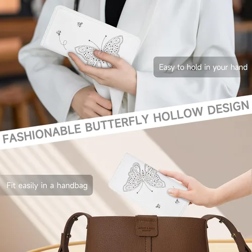 Miniatura 6 de KITEVIUN Cartera RFID para Mujeres Ultra Delgada Fina Cartera de Mujer Compacta Clutch Cartera Larga para Damas, 01-Blanco, Moderno