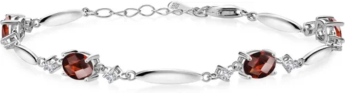 Miniatura 77 de Gem Stone King 925 Sterling Silver Gemstone Birthstone and White Created Sapphire Tennis Bracelet For Women Oval 7X5MM and 2MM 6 Inch + 1 Inch