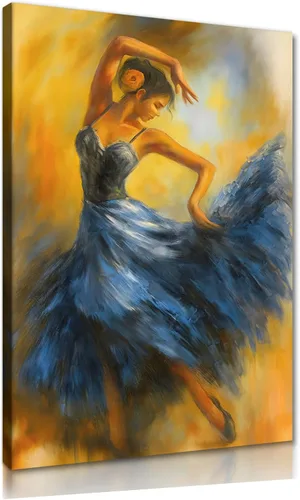 Miniatura 47 de Lienzo abstracto moderno para pared, póster de niña en vestido rojo caminando con paraguas azul, obra de arte para la decoración de pared