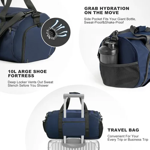 Miniatura 4 de Bolsa de gimnasio para hombres y mujeres con compartimento para zapatos y bolsillo húmedo, bolsa de gimnasio deportiva resistente al agua, bolsa