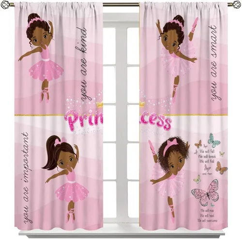 Miniatura 3 de YCness Cortinas afroamericanas para niños, tratamientos de ventana de niña negra afro para dormitorio, lindas cortinas de bailarina bailarina rosa