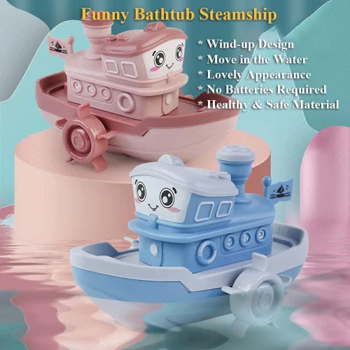 Miniatura 2 de Juguete de baño de barco de vapor de cuerda para bañera, juguete de bañera de vapor, juguete de agua, mecánica, barco, piscina, juguete