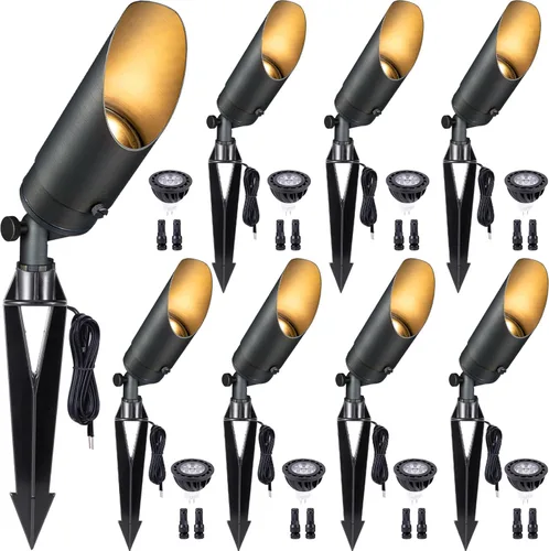 Miniatura 13 de Gardenreet Focos de paisaje de latón de bajo voltaje, luz LED para exteriores de 12 V, luces con cable IP65 impermeables, bronce antiguo