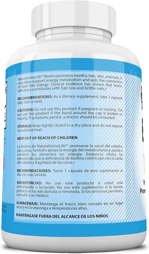 Miniatura 3 de Biotina 10,000 mcg de alta potencia - Cabello natural, piel, uñas y metabolismo 120 cápsulas