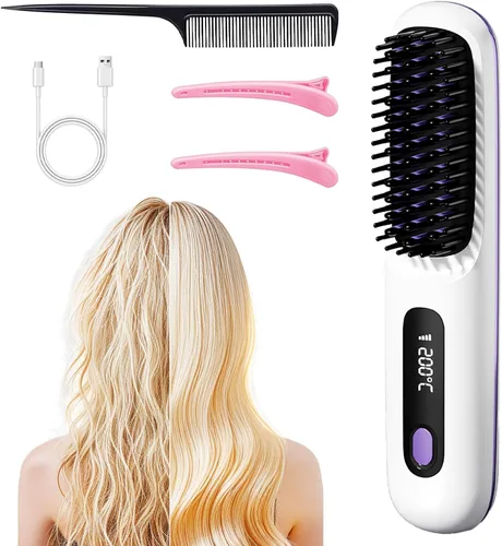 Miniatura 9 de Go Brush Pro - Cepillo alisador de pelo inalámbrico portátil con pantalla LCD de calentamiento rápido inalámbrico, 3 ajustes de temperatura