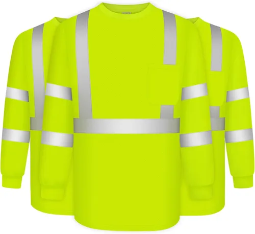 Miniatura 14 de TCCFCCT Camisetas de manga larga de alta visibilidad para hombres y mujeres - Clase 3 Hi Vis, camisas de trabajo de seguridad reflectantes con fondo