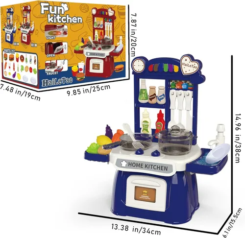 Miniatura 5 de Juego de cocina para niños pequeños con sonido y luz, juego de cocina de simulación, juego de cocina para niños, fregadero con agua corriente