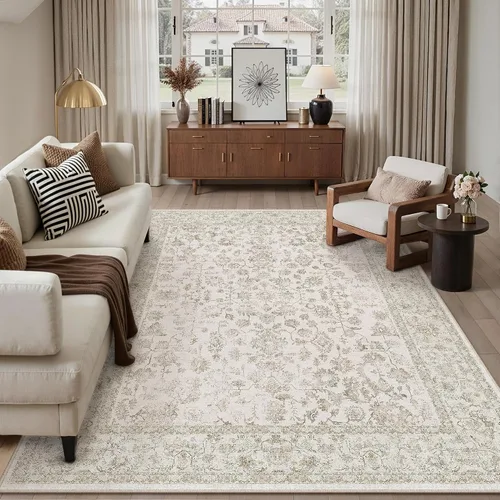 Miniatura 25 de PureCozy Alfombra de área beige de 2 x 3 pulgadas, lavable, vintage, pequeña, para entrada, cocina, suave, retro, floral, de pelo bajo, tapete