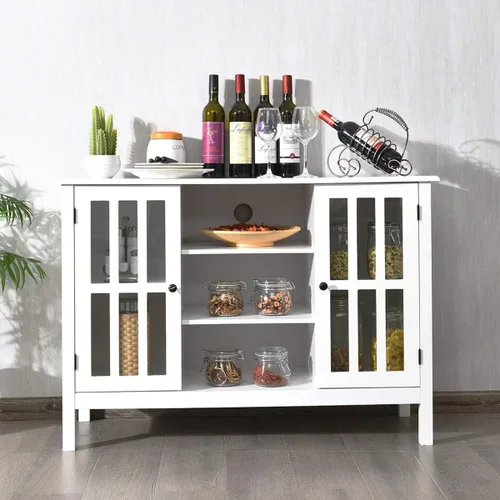 Miniatura 9 de Tangkula - Soporte de TV blanco, centro de entretenimiento moderno alto para televisores de hasta 50", consola multimedia con 2 gabinetes