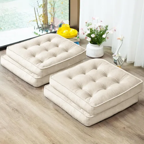 Miniatura 7 de 1 MIDDLE ONE Juego de 2 cojines de piso, cojín de meditación de espuma con memoria, cojines de piso para adultos sentados, cojines de asiento Azul