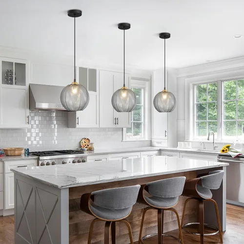 Miniatura 4 de KCO Iluminación Moderna de Vidrio Gris Ahumado Lámpara Colgante Isla de Cocina Globo Grande Estilo Granja Iluminación Colgante Ajustable Vidrio