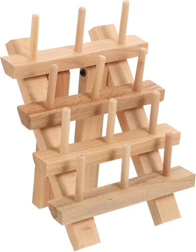 Miniatura 6 de Estante de hilo de madera para 12 carretes/conos, organizador de hilo plegable de madera, organizador de hilo de bordar para coser, bordar