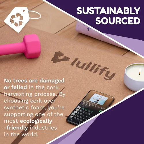 Miniatura 8 de Lullify Esterilla de yoga de corcho premium Antideslizante y construida para durar a través de clases de yoga caliente o ejercicio Biodegradable