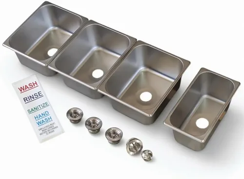 Kit de fregadero de concesión de acero inoxidable con 4 compartimentos, 12.75 x 7 x 6 pulgadas (fregadero grande), 12.75 x 10.5 x 6 pulgadas (cuenco