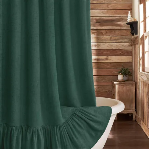 Miniatura 32 de Cortina de estilo rústico con dobladillo y volantes, de lino para baño, tela natural rústica de estilo clásico, 48 x 72 pulgadas (ancho x largo)