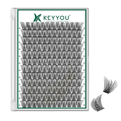 Miniatura 61 de KEYYOU Racimos de pestañas, 96 piezas de extensiones de pestañas DIY, rizado D de 16 mm, negro, realista, no irritante, fácil de colocar en casa