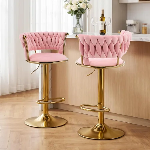 Miniatura 15 de Velvet Bar Stools Set of 1, Swivel Counter Height Barstools with Woven Backrest, Adjustable Height Bar Stools for Kitchen Island, Home Bar, Pub