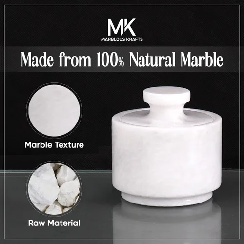 Miniatura 5 de MARBLOUS KRAFTS Bodega de sal de mármol con tapa, caja de sal blanca de 3 pulgadas, contenedor de sal de piedra y tarros de especias, soporte de sal